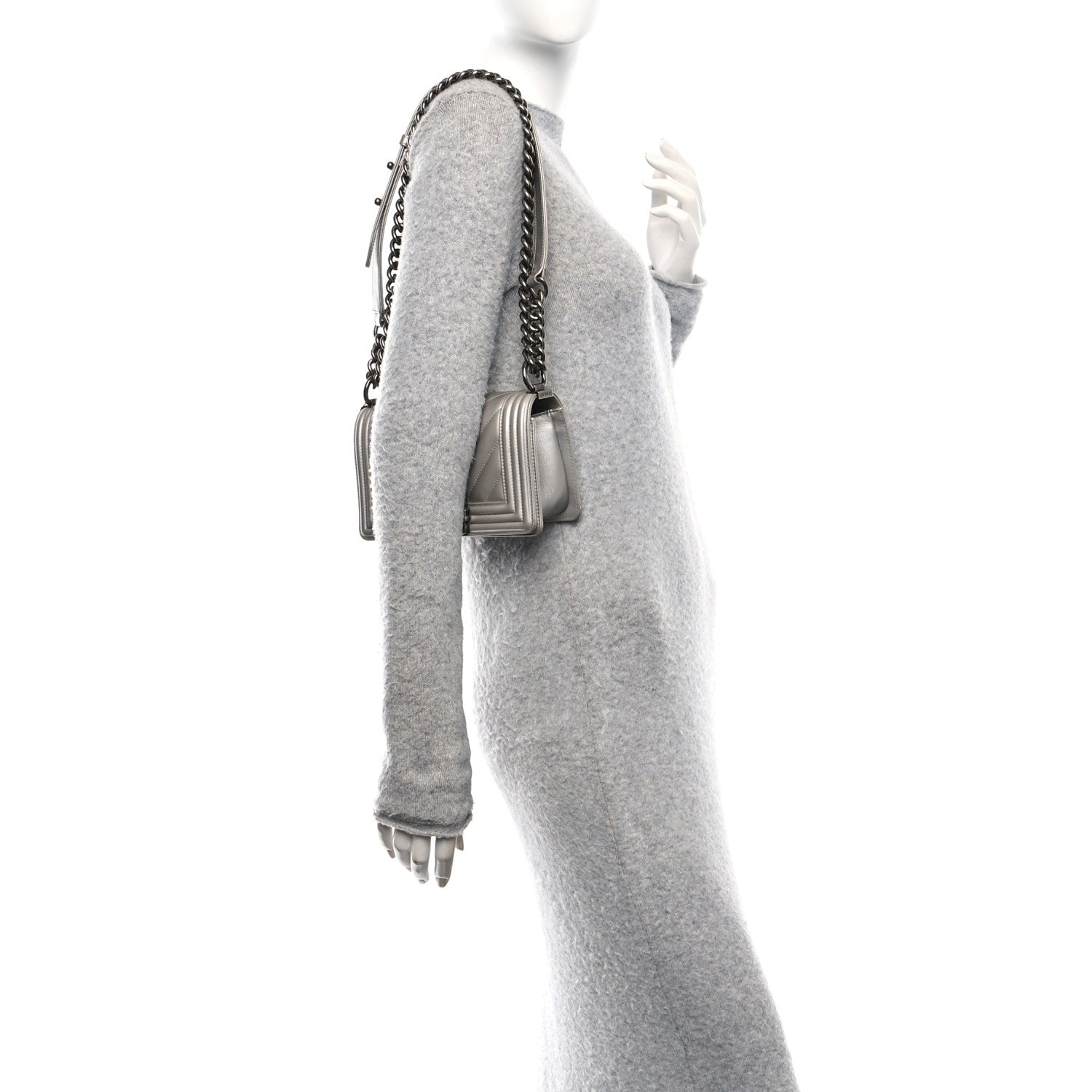 Chanel Metallic Caviar Chevron Quilted Small Boy Flap Silver 2 of 10