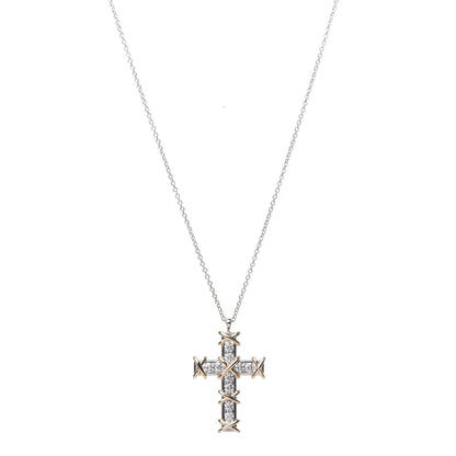 Tiffany Platinum 18K Yellow Gold Diamond Schlumberger Cross Pendant Necklace 1 of 8