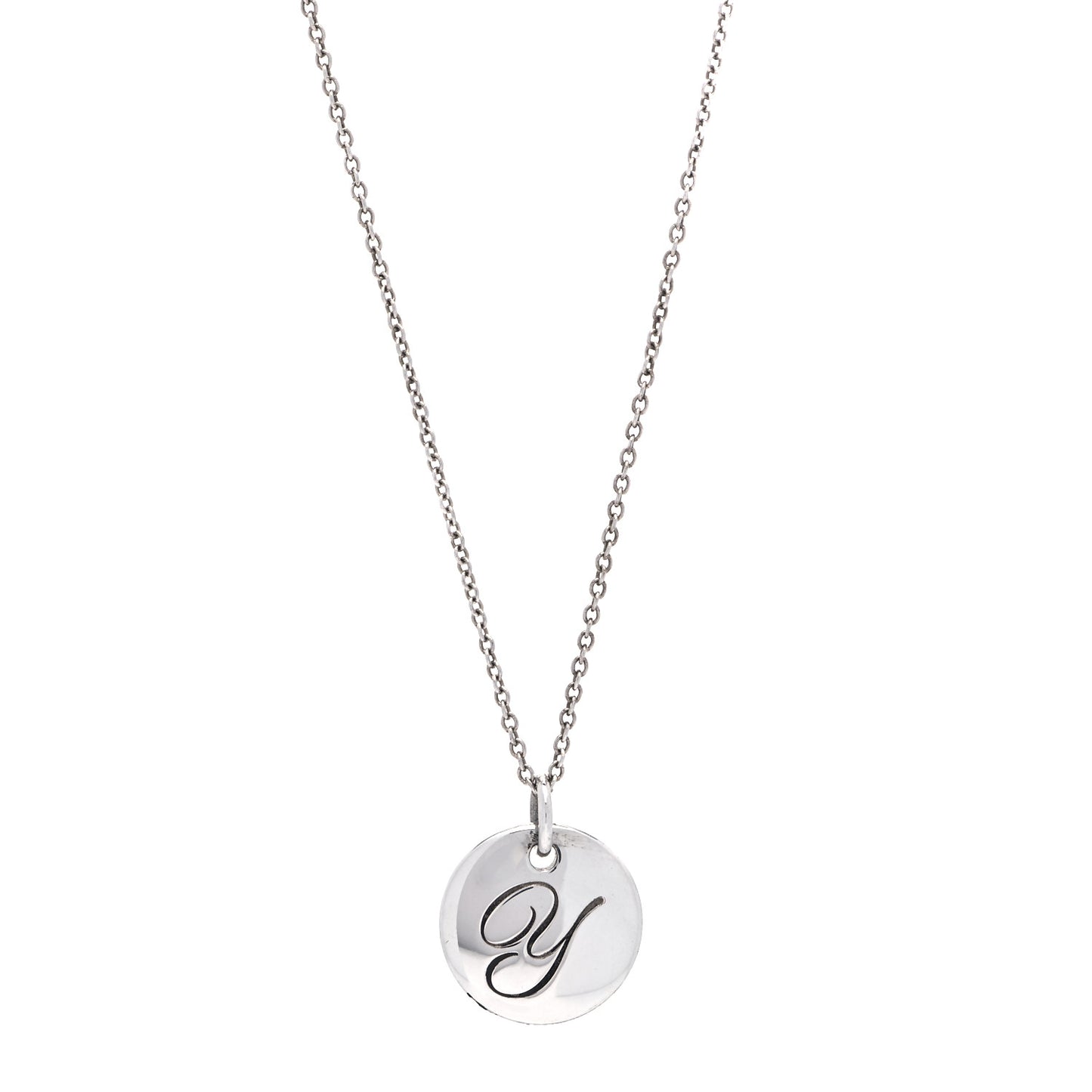 Sterling Silver Letter Y Round Pendant Necklace