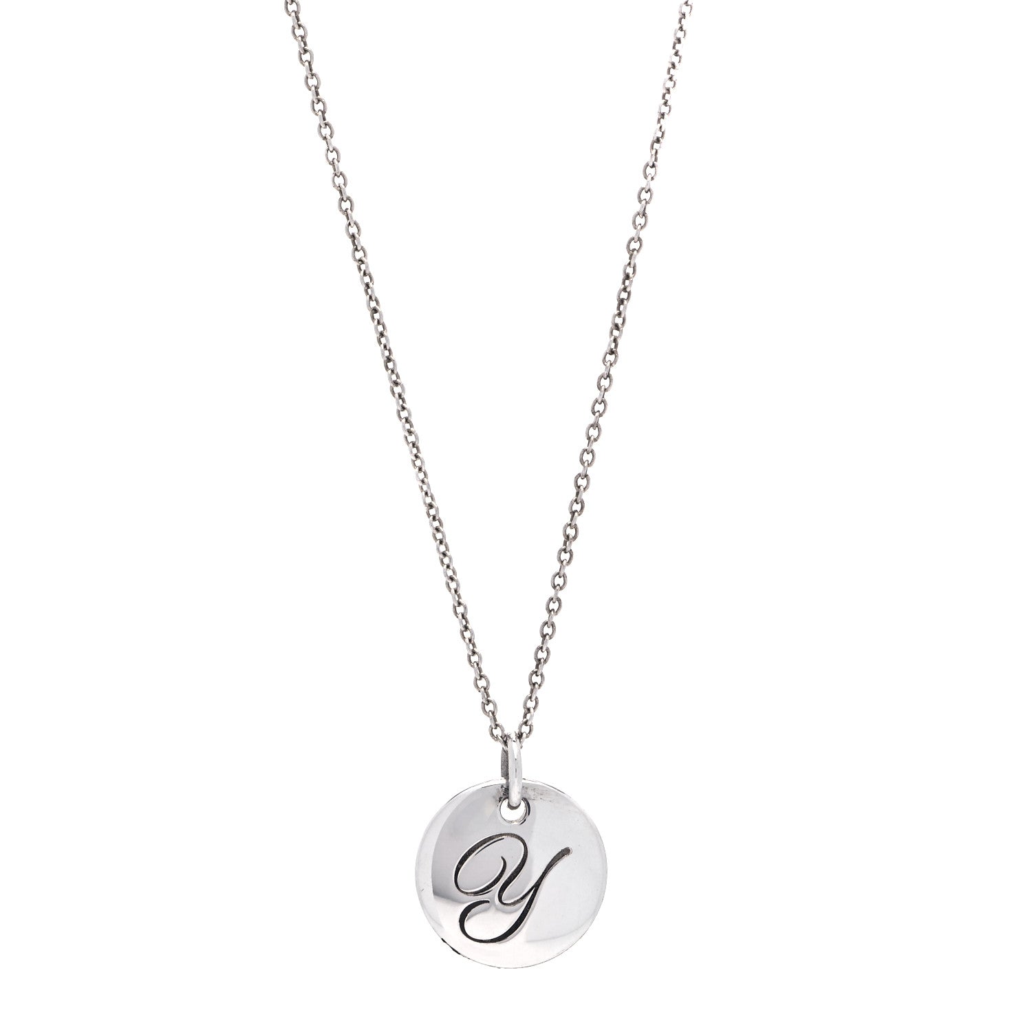 Tiffany Sterling Silver Letter Y Round Pendant Necklace 1 of 6