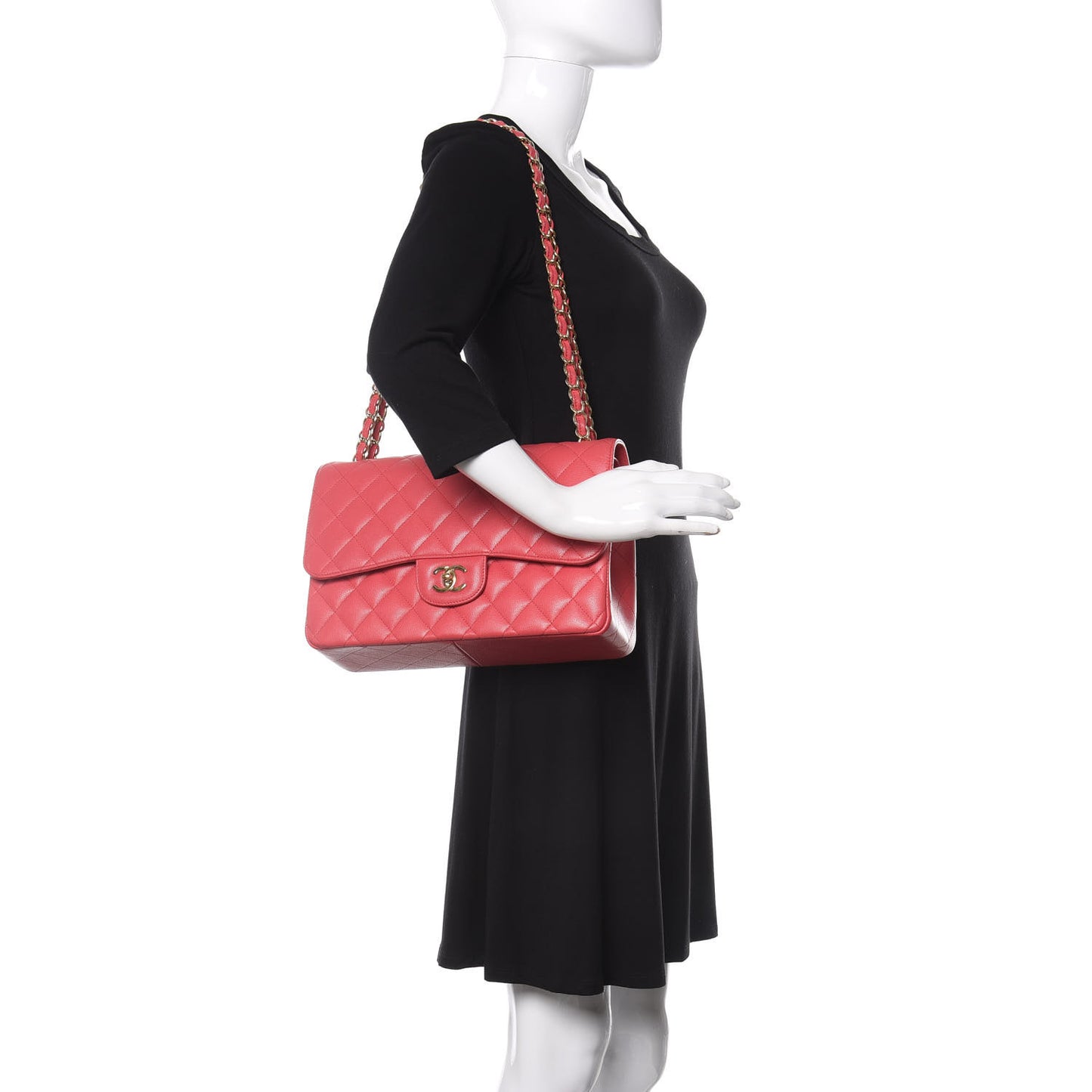 Caviar Quilted Jumbo Double Flap Dark Pink