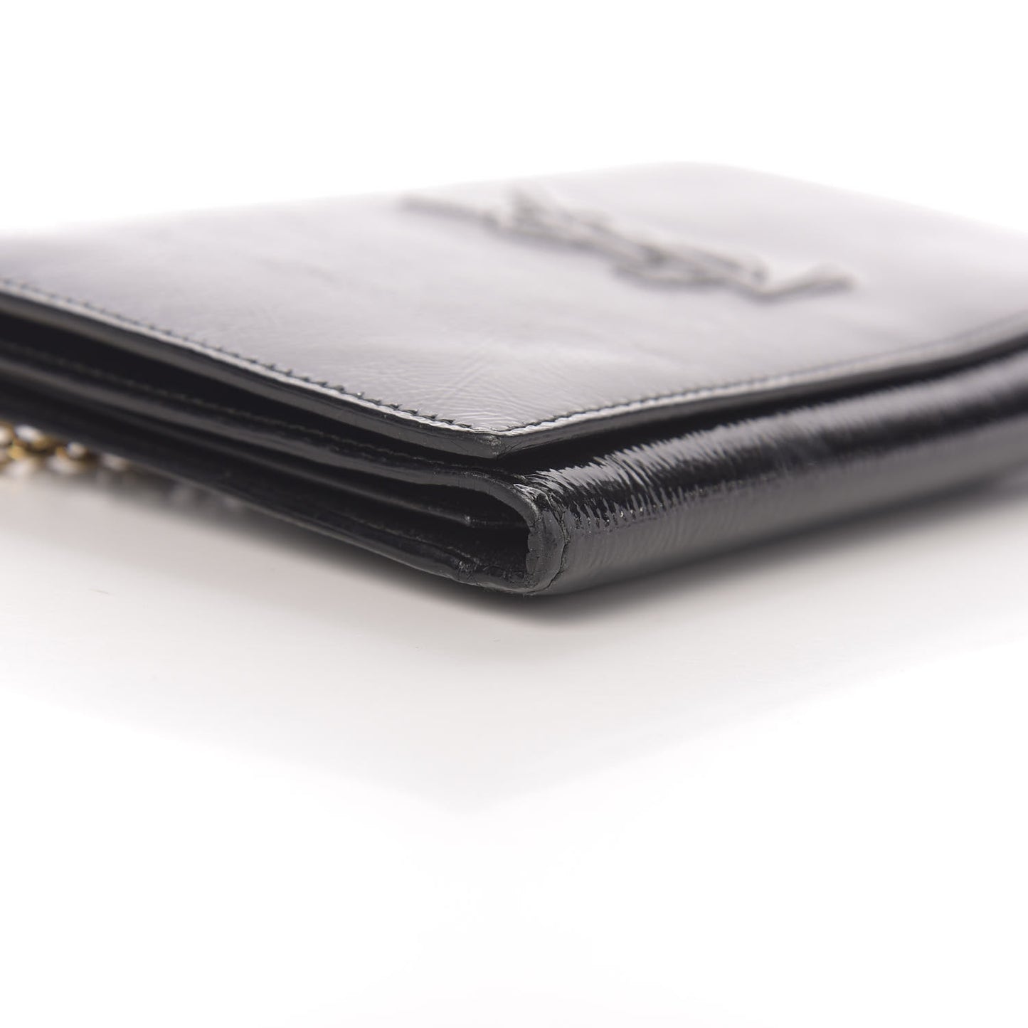 Textured Patent Belle de Jour Chain Clutch Black