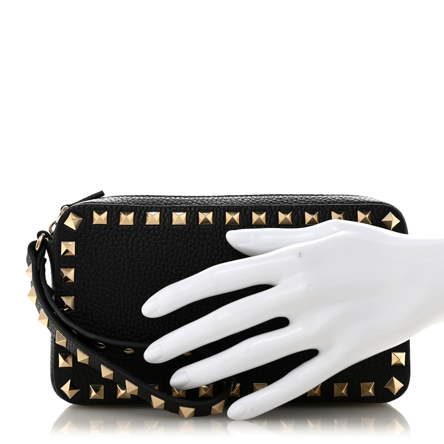 Valentino Garavani Pebbled Calfskin Rockstud Wristlet Zip Pouch