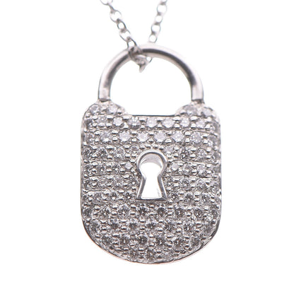 Tiffany Platinum Diamond Small Vintage Lock Pendant Necklace 3 of 6