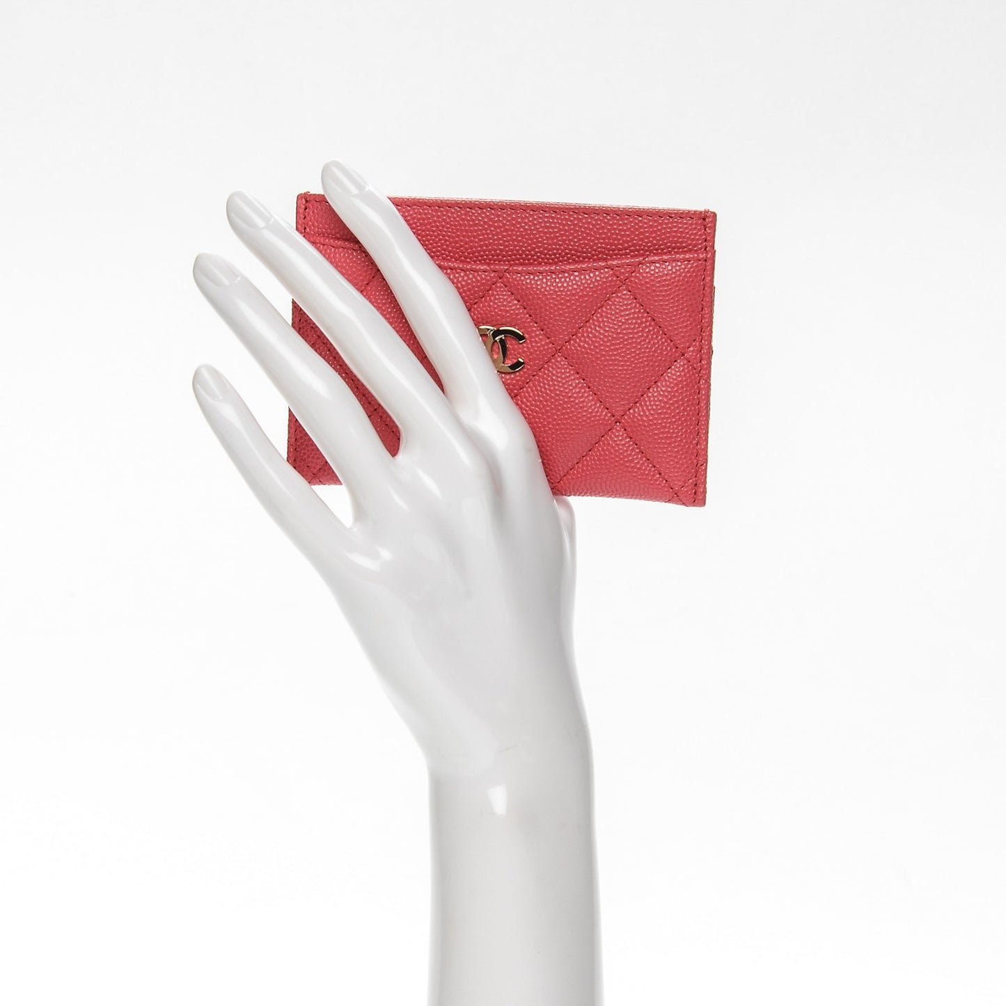 Caviar Quilted Card Holder Dark Pink
