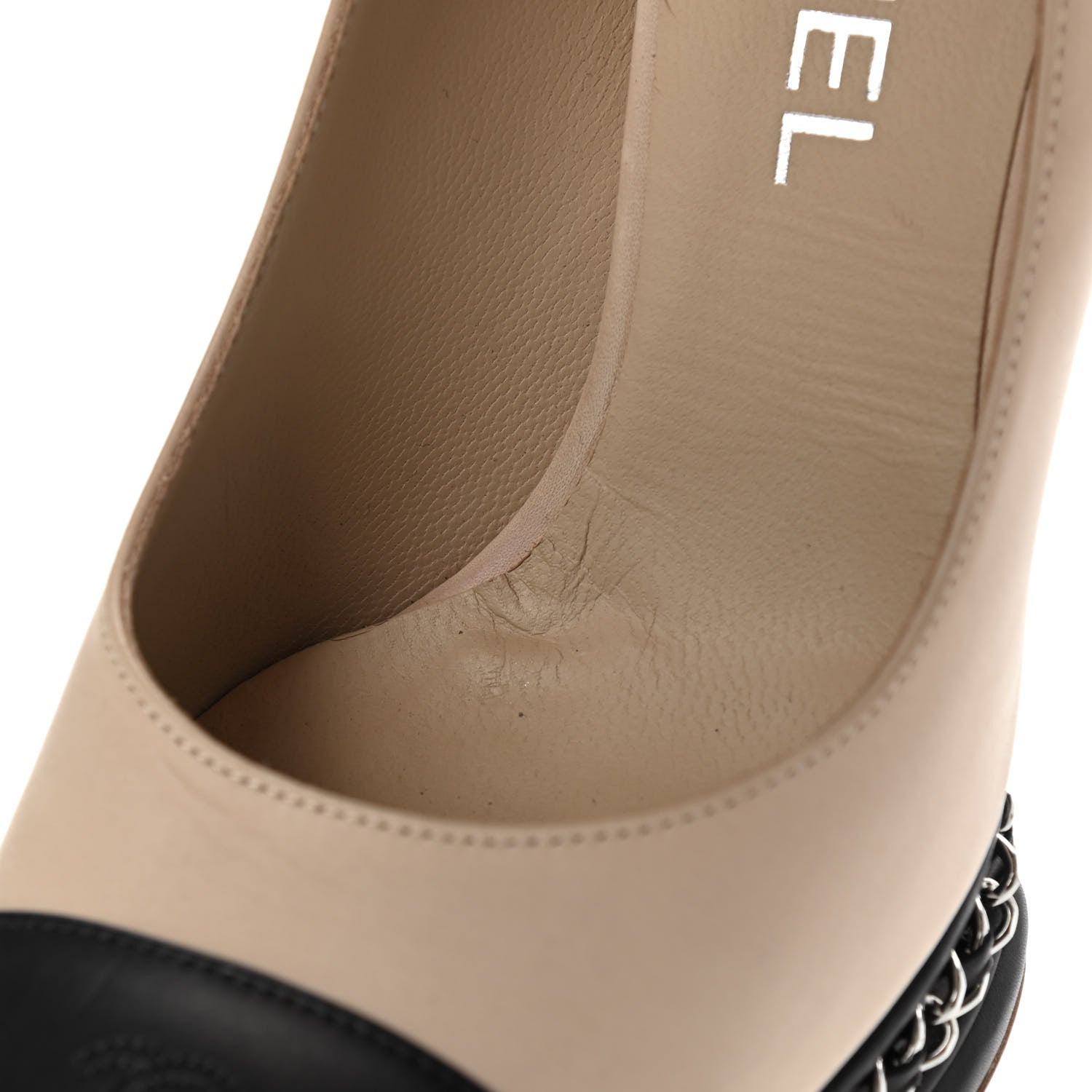 Chanel Calfskin CC Cap Toe Platform Chain Pumps 37.5 Beige Black 9 of 17