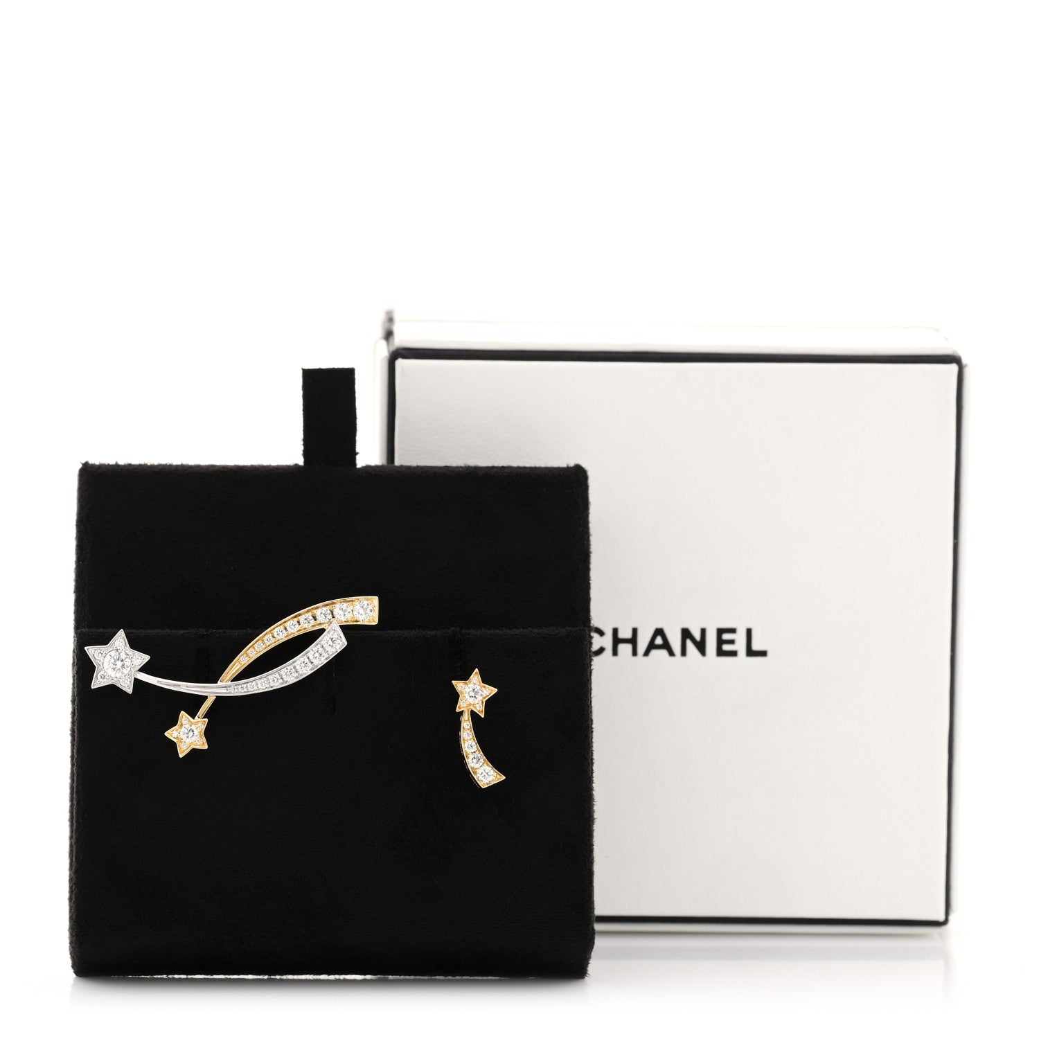 Chanel 18K Yellow White Gold Diamond Etoile Filante Earrings 5 of 5