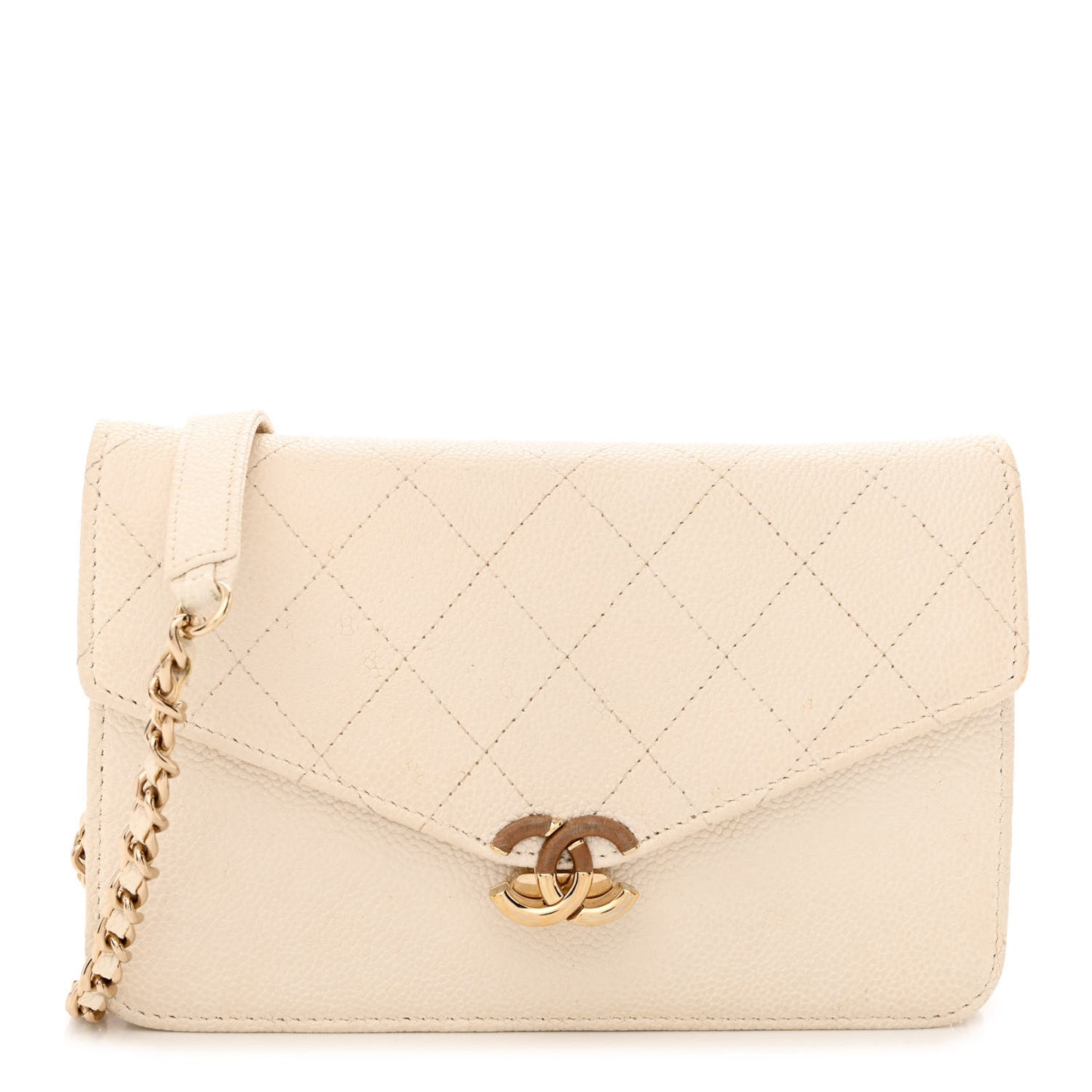 Grained Calfskin Quilted Cuba Wallet On Chain WOC White