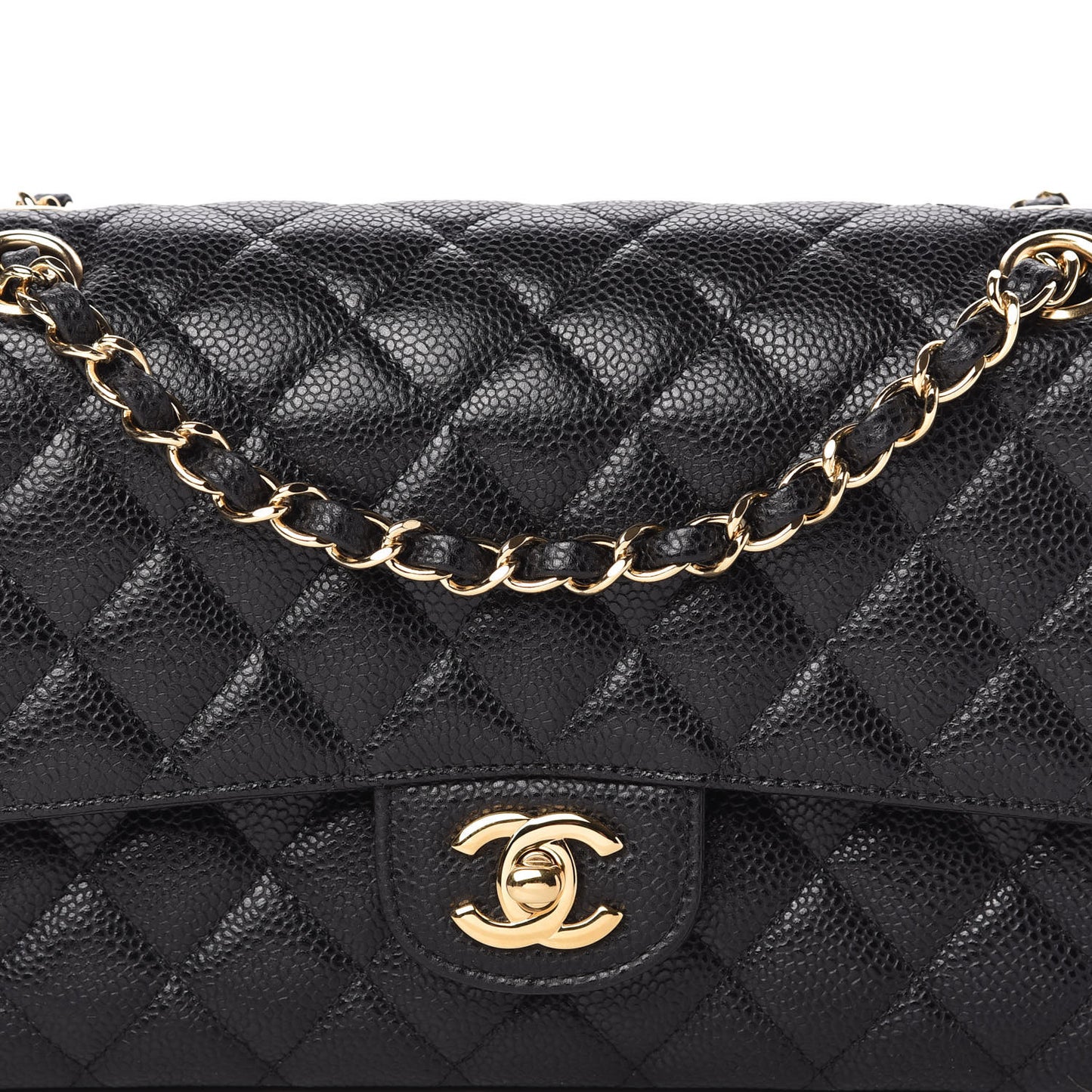 Caviar Quilted Medium Double Flap Black