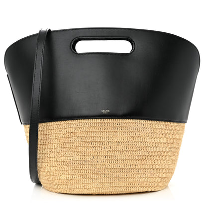Celine Raffia Calfskin Basket Bag Natural Black 1 of 12