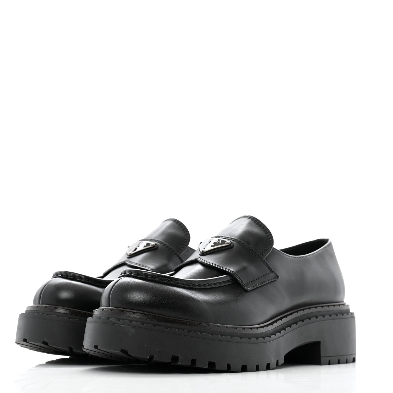 Prada Spazzolato Metal Triangle Logo Mens 35mm Loafers 8 Black 4 of 13