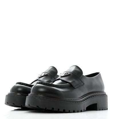Prada Spazzolato Metal Triangle Logo Mens 35mm Loafers 8 Black 4 of 13