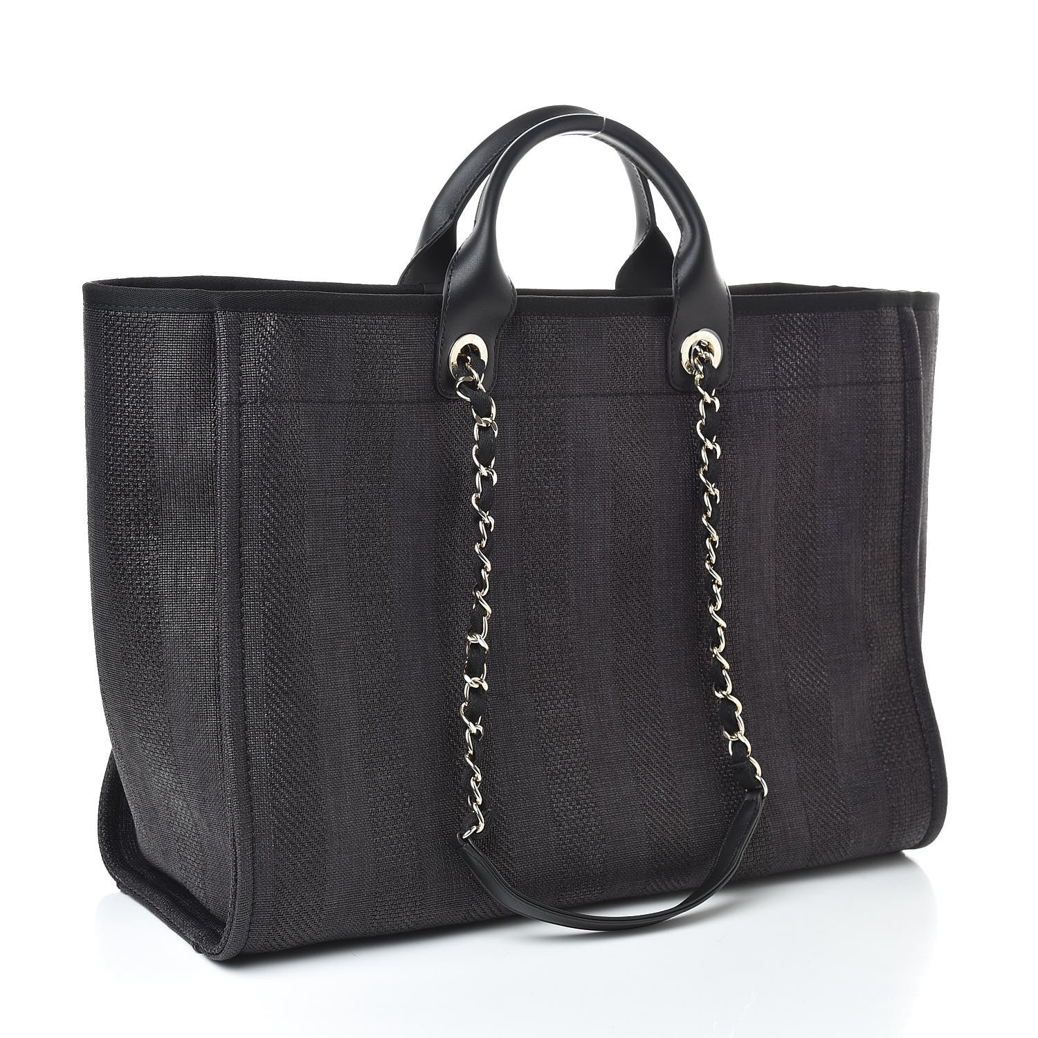 Chanel Straw Raffia Calfskin Striped Large Deauville Tote Black 3 of 10