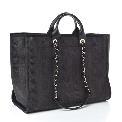 Chanel Straw Raffia Calfskin Striped Large Deauville Tote Black 3 of 10