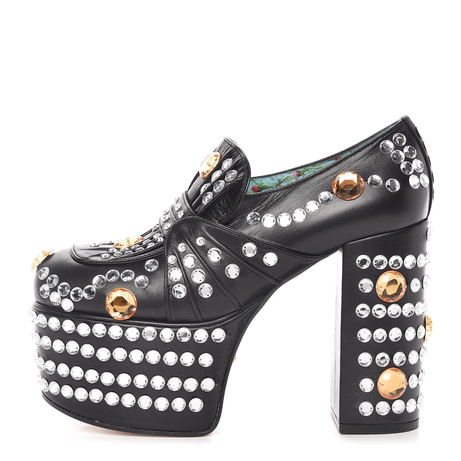 Gucci Malaga Kid Crystal Amilna Platform Loafer 35 Black 1 of 10