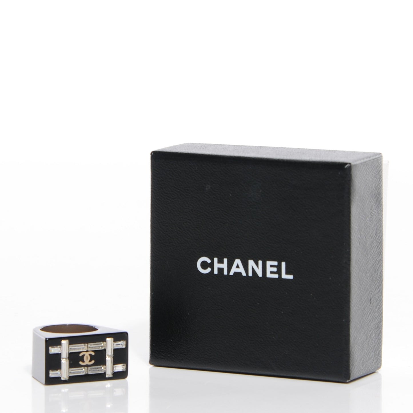 Resin Crystal Baguette CC Ring Black 6.5