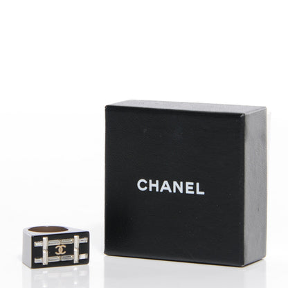 Chanel Resin Crystal Baguette CC Ring Black 6.5 5 of 5