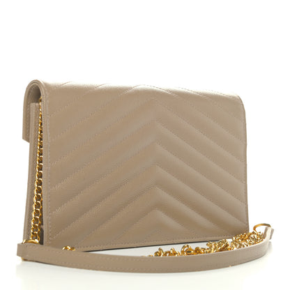 Saint Laurent Grain De Poudre Matelasse Chevron Monogram Envelope Chain Wallet Taupe 2 of 4