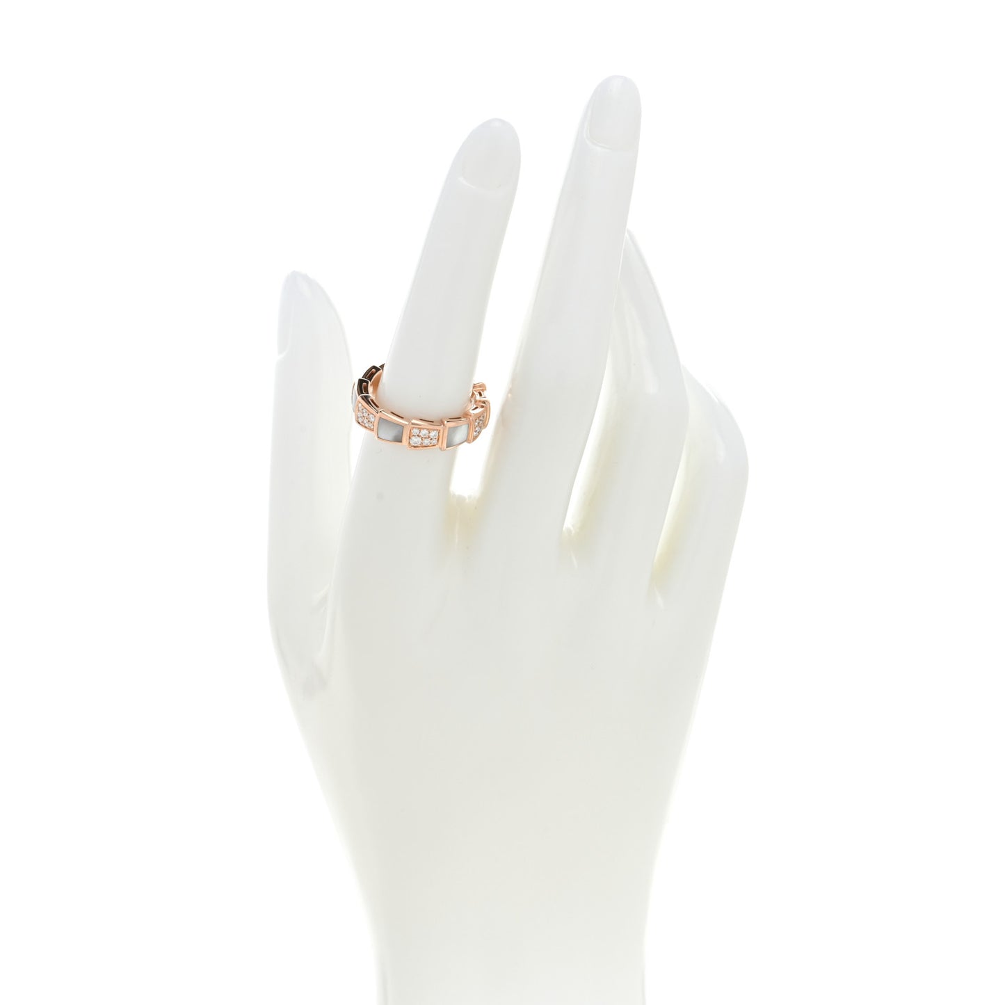 18K Rose Gold Diamond Mother of Pearl 6mm Serpenti Viper Band Ring 54 7