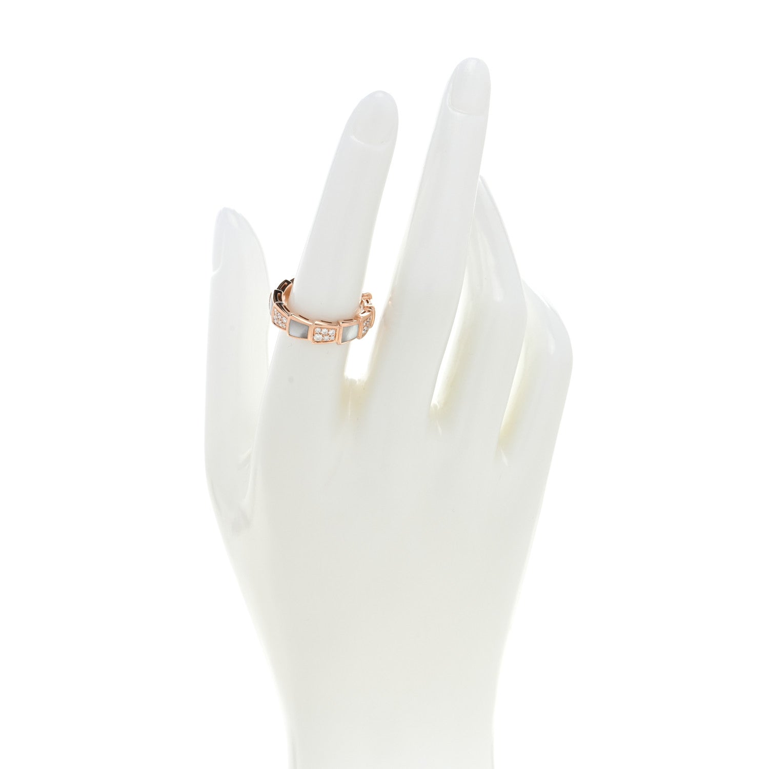 Bulgari 18K Rose Gold Diamond Mother of Pearl 6mm Serpenti Viper Band Ring 54 7 2 of 4