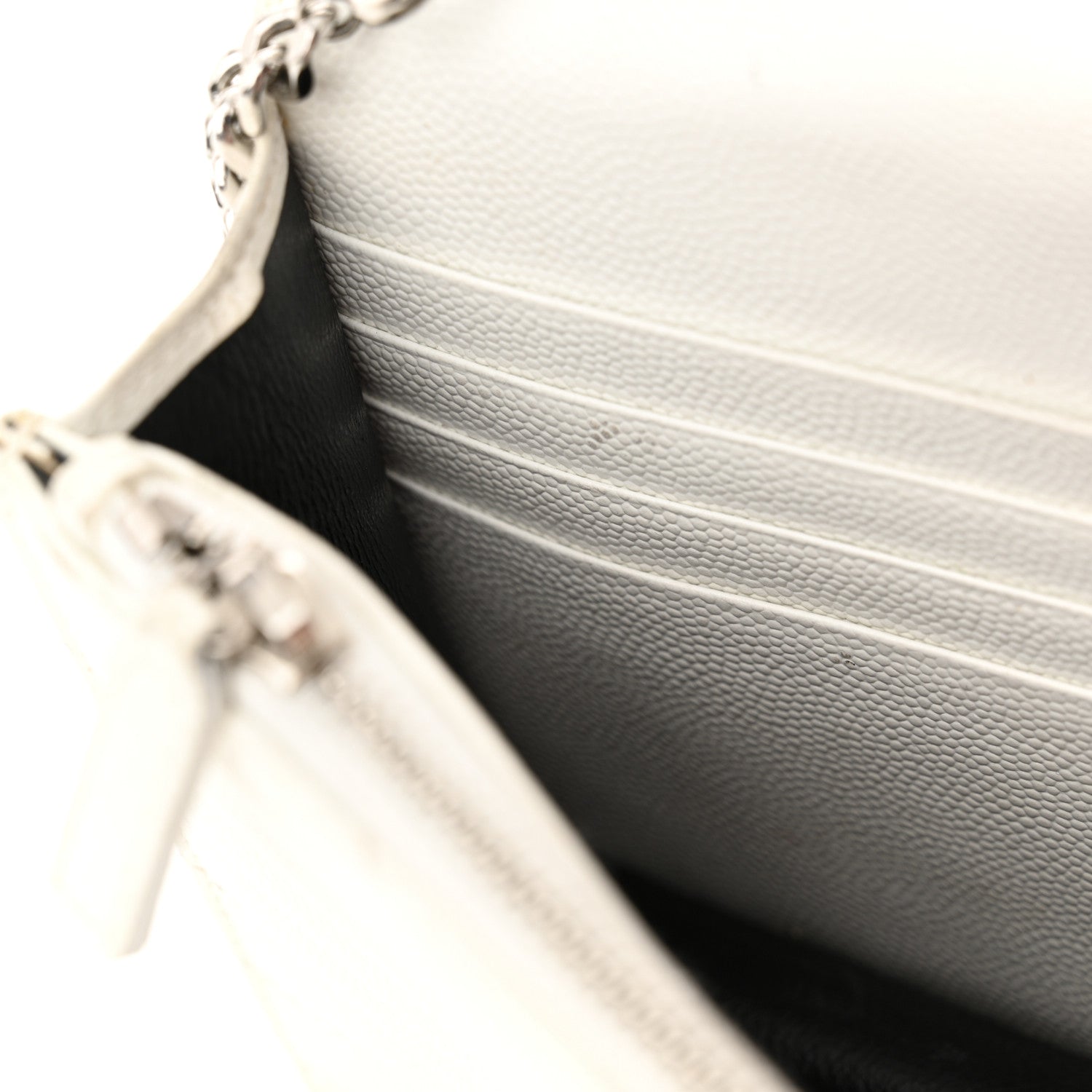 Saint Laurent Grain De Poudre Matelasse Chevron Monogram Envelope Chain Wallet Optical White 10 of 20