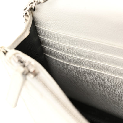 Saint Laurent Grain De Poudre Matelasse Chevron Monogram Envelope Chain Wallet Optical White 10 of 20