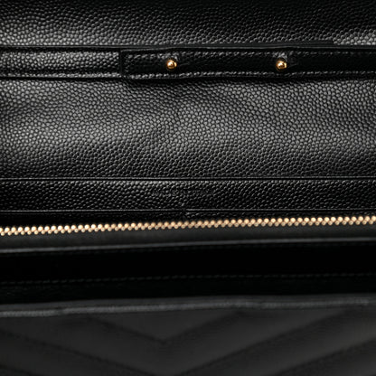 Saint Laurent Grain De Poudre Matelasse Chevron Monogram Chain Wallet Black 7 of 15