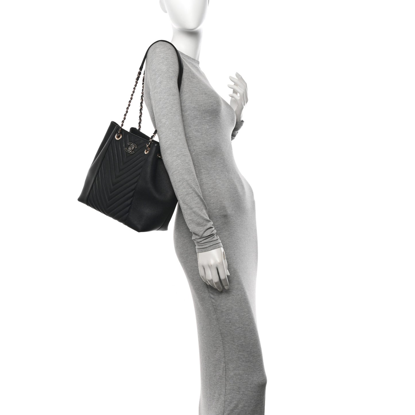 Calfskin Quilted Large Daily Shopping Bag Black