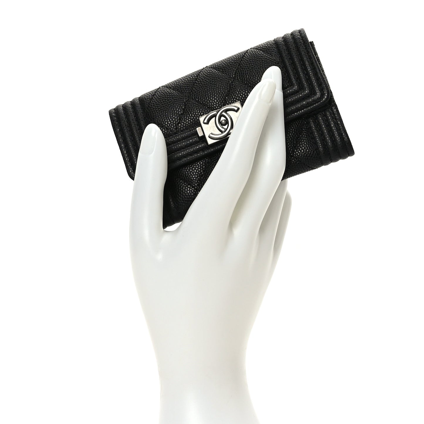 Caviar Quilted Boy Flap Card Holder Black