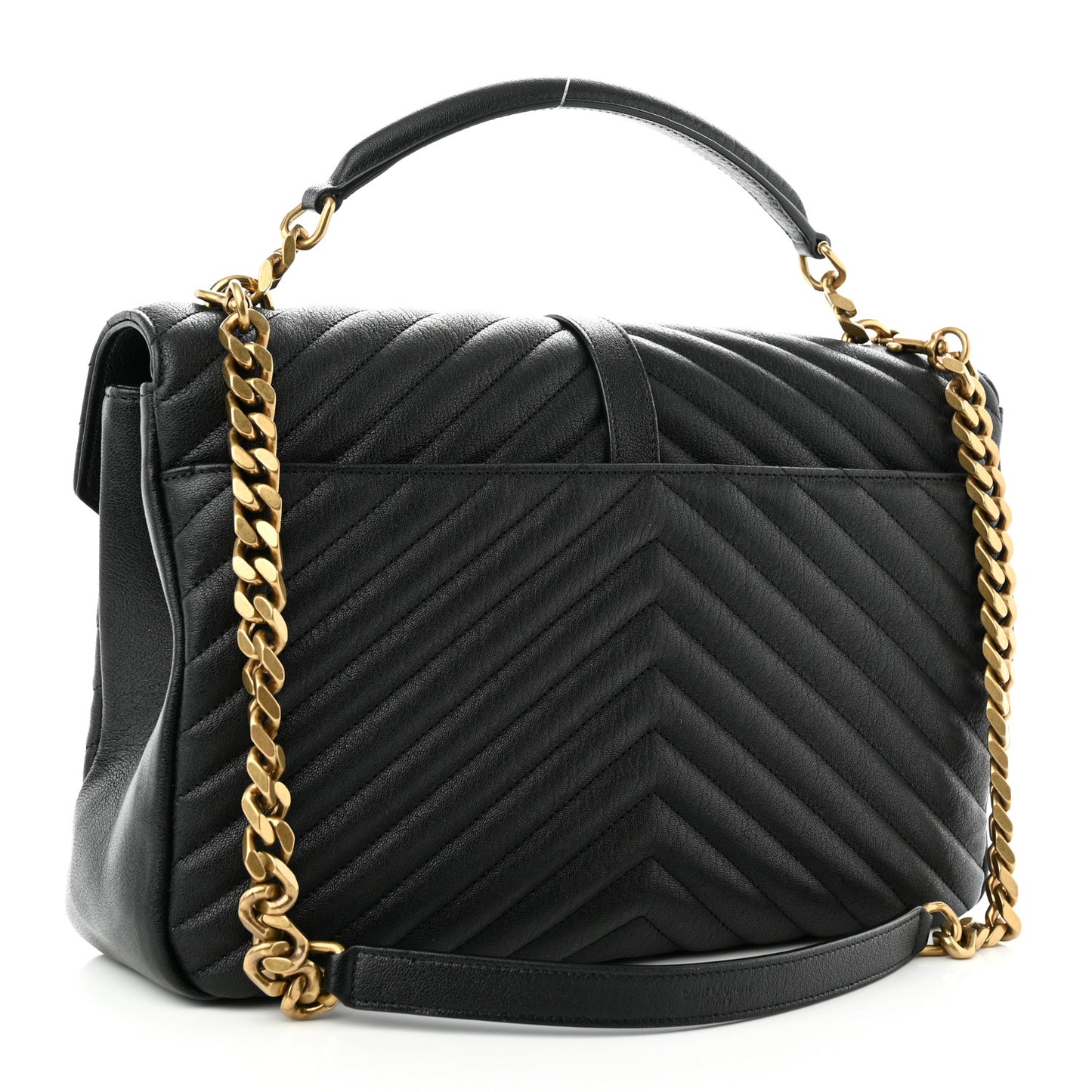 Sheepskin Matelasse Chevron Monogram Large College Satchel Black