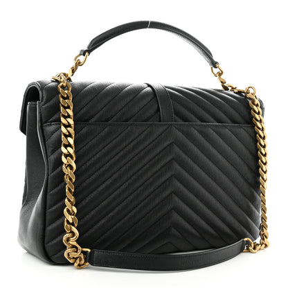 Saint Laurent Sheepskin Matelasse Chevron Monogram Large College Satchel Black 3 of 10