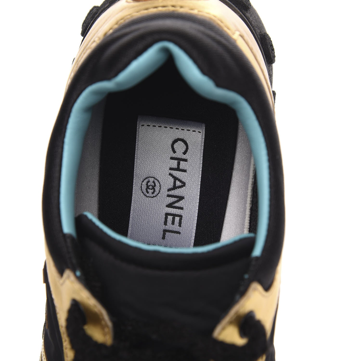 Chanel Metallic Lambskin Satin Finish Womens CC Sneakers 39 Black Gold 6 of 8