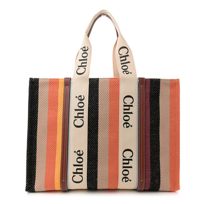 Chloe Cotton Calfskin Large Woody Striped Tote Multicolor 1 of 11