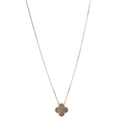 Van Cleef & Arpels 18K Rose Gold Gray Mother of Pearl Vintage Alhambra Pendant Necklace 1 of 6