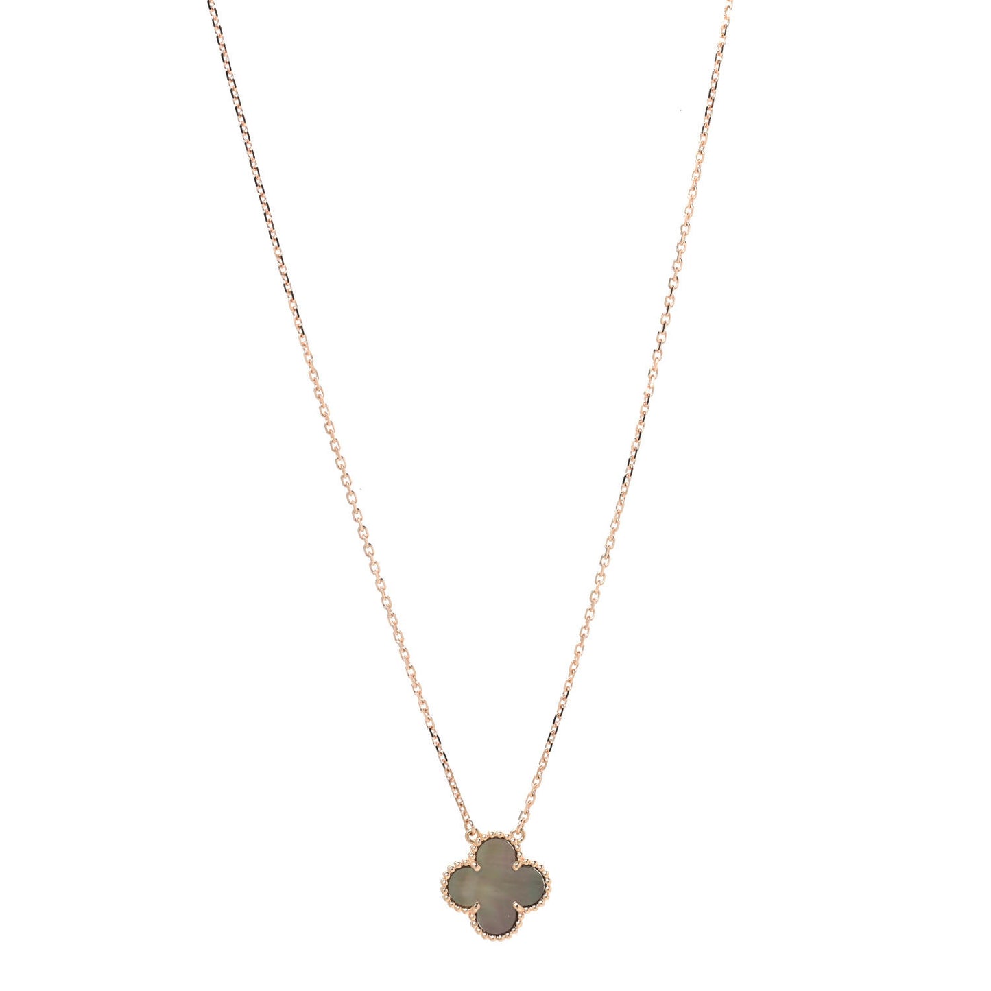 18K Rose Gold Gray Mother of Pearl Vintage Alhambra Pendant Necklace