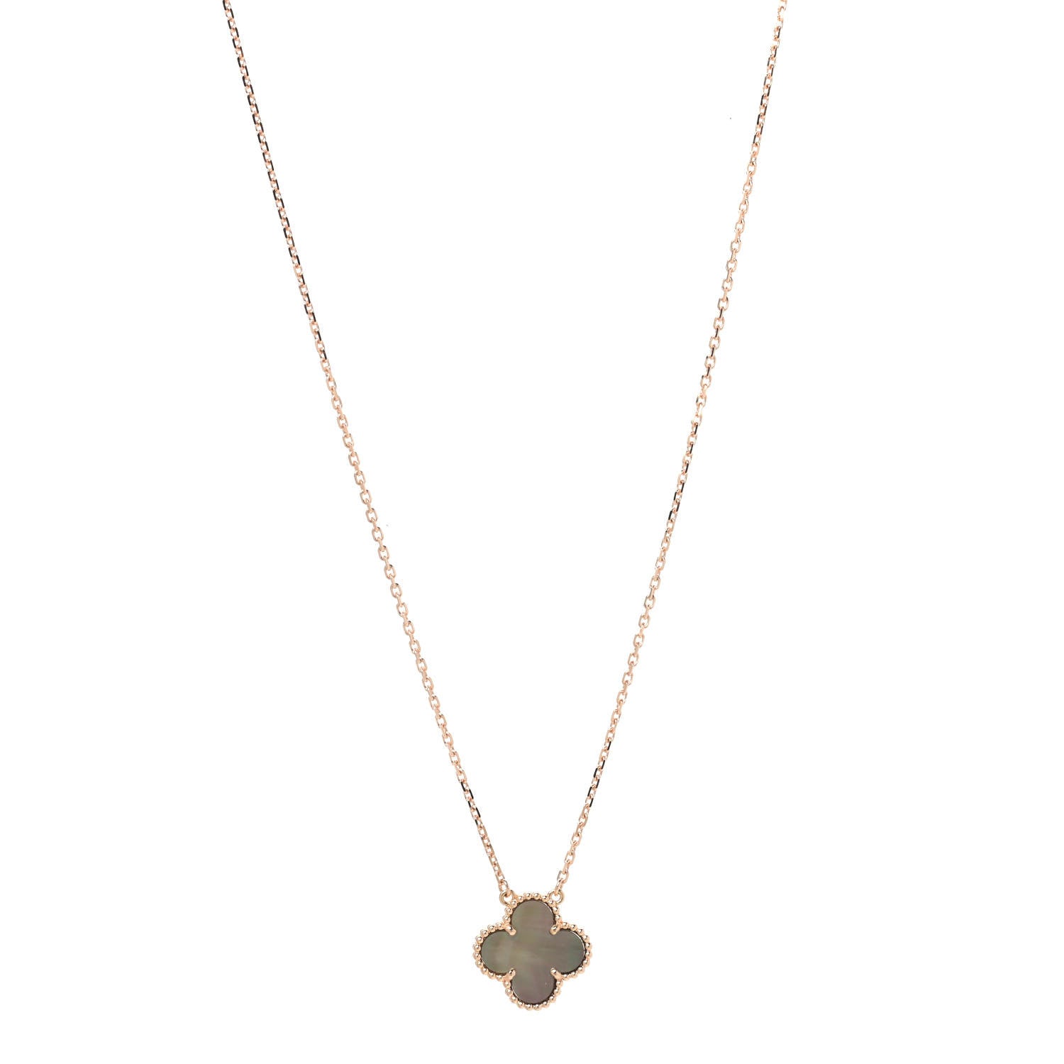 Van Cleef & Arpels 18K Rose Gold Gray Mother of Pearl Vintage Alhambra Pendant Necklace 1 of 6