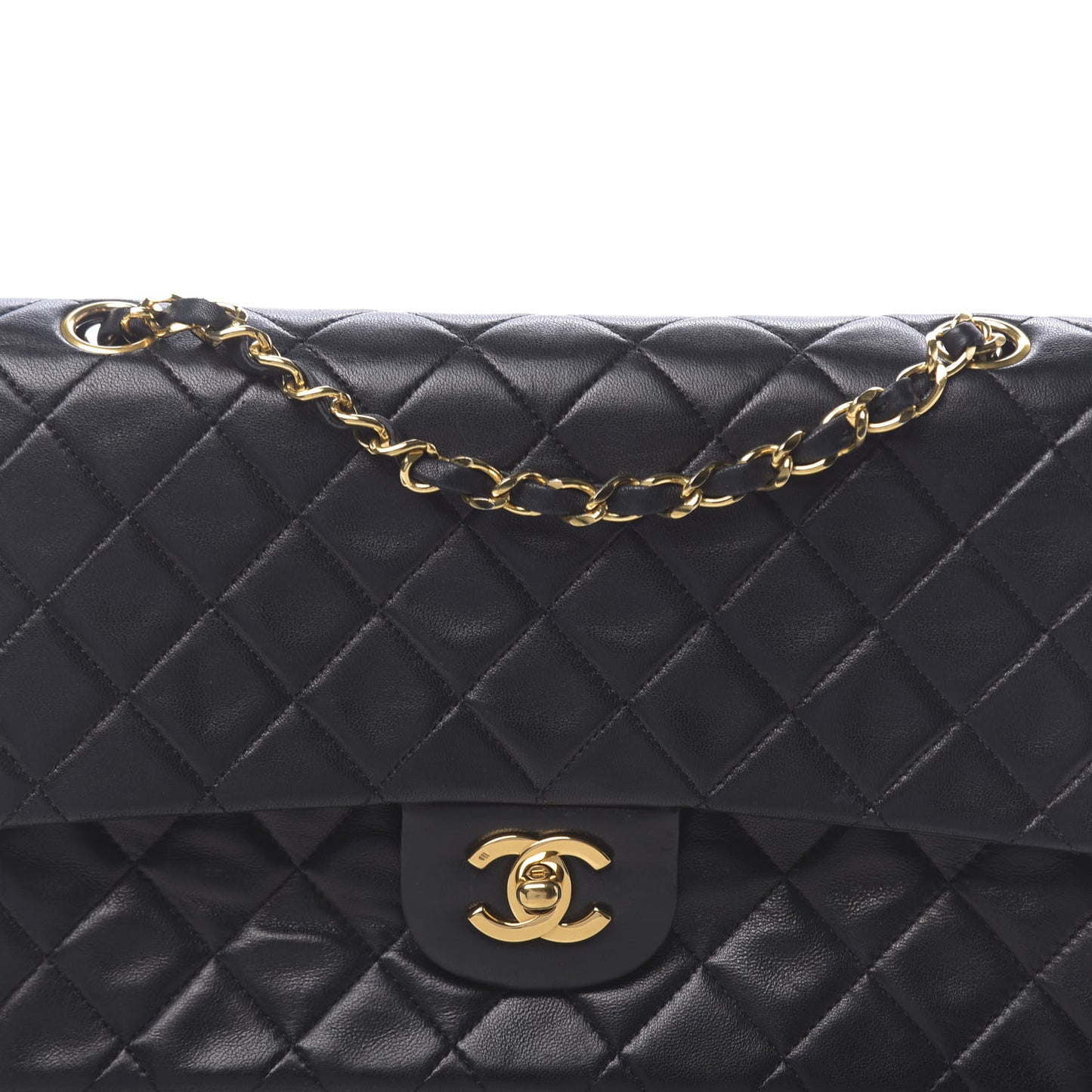 Lambskin Quilted Medium Double Flap Black
