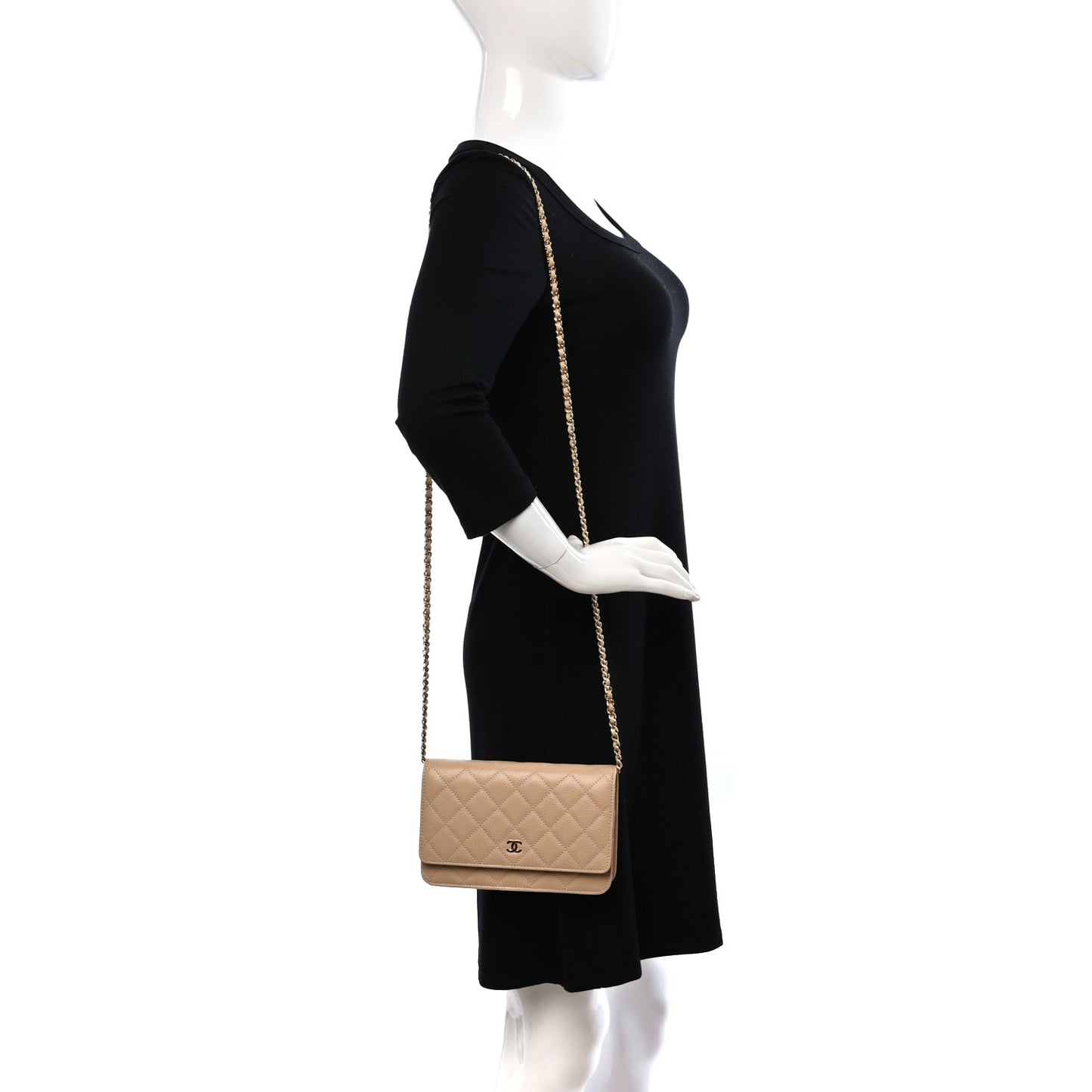 Caviar Quilted Wallet On Chain WOC Beige