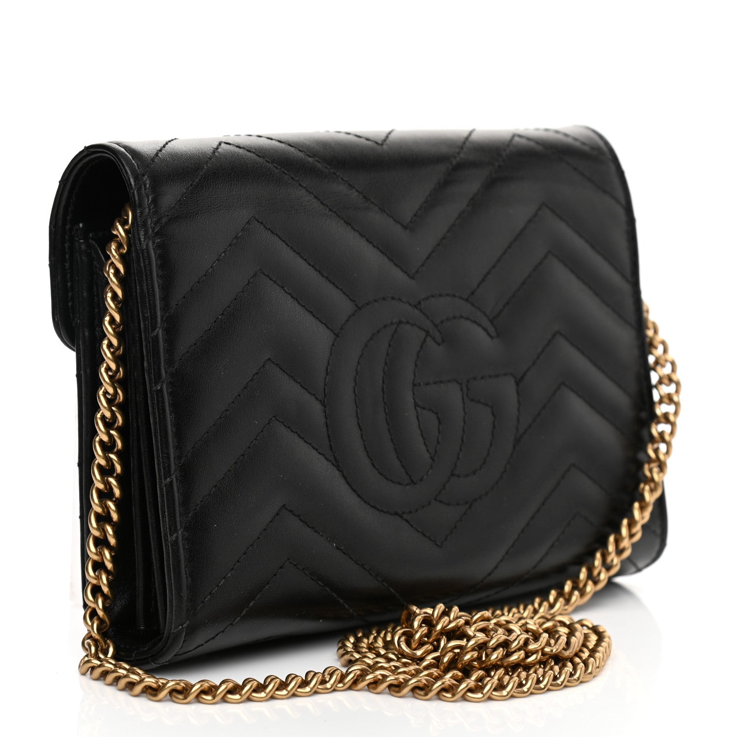 Gucci Calfskin Matelasse GG Marmont Chain Wallet Black 3 of 10