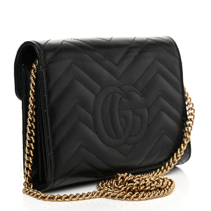 Gucci Calfskin Matelasse GG Marmont Chain Wallet Black 3 of 10