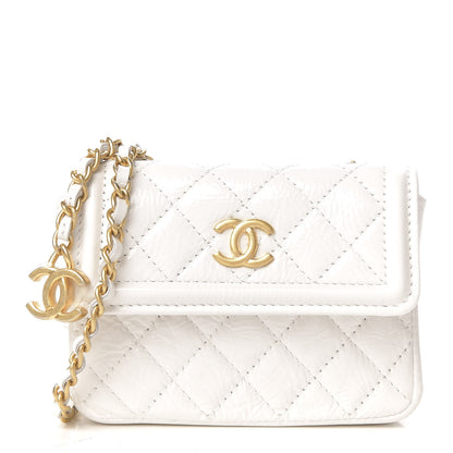 Chanel Shiny Aged Calfskin Quilted Waist Belt Bag White 1 of 12