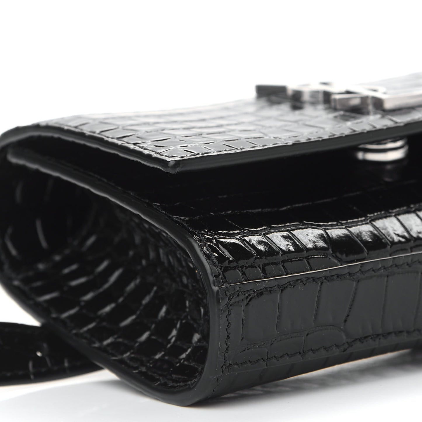 Calfskin Crocodile Embossed Monogram Kate Belt Bag Black