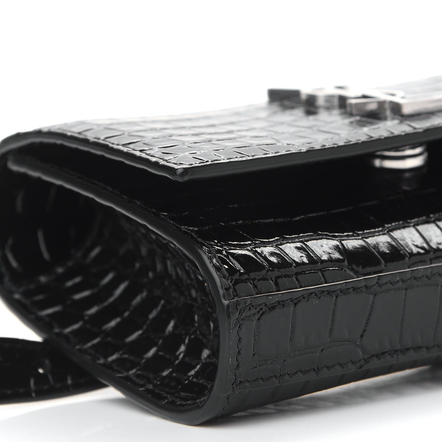 Saint Laurent Calfskin Crocodile Embossed Monogram Kate Belt Bag Black 7 of 8