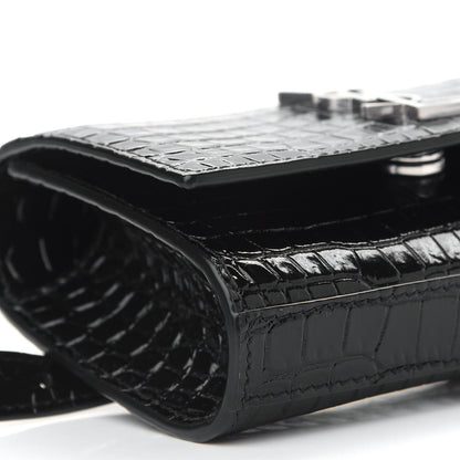 Saint Laurent Calfskin Crocodile Embossed Monogram Kate Belt Bag Black 7 of 8