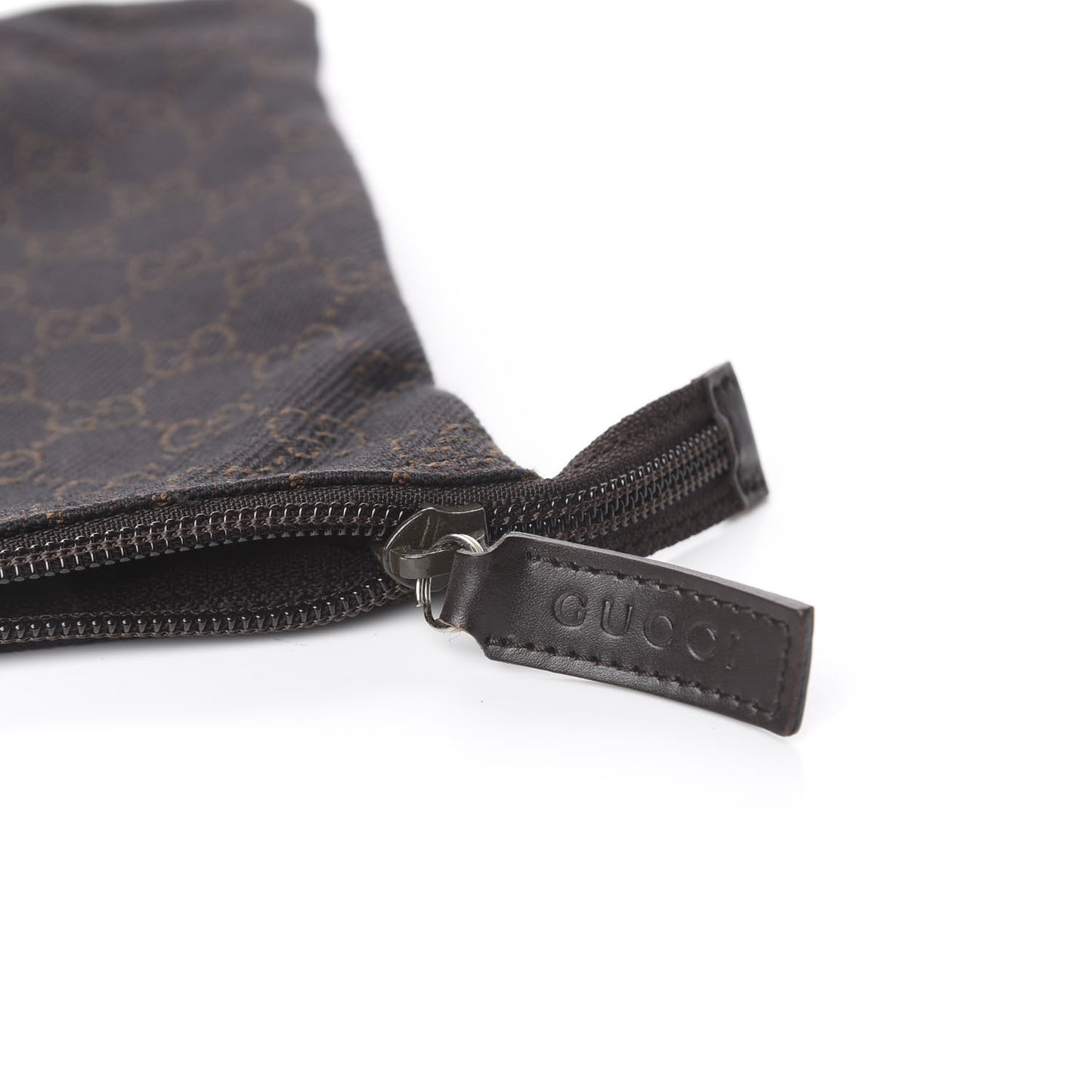 Denim Monogram Zip Top Pouch Brown