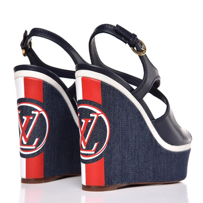 Louis Vuitton Denim Postcard Wedge Sandal 38 Blue 4 of 9