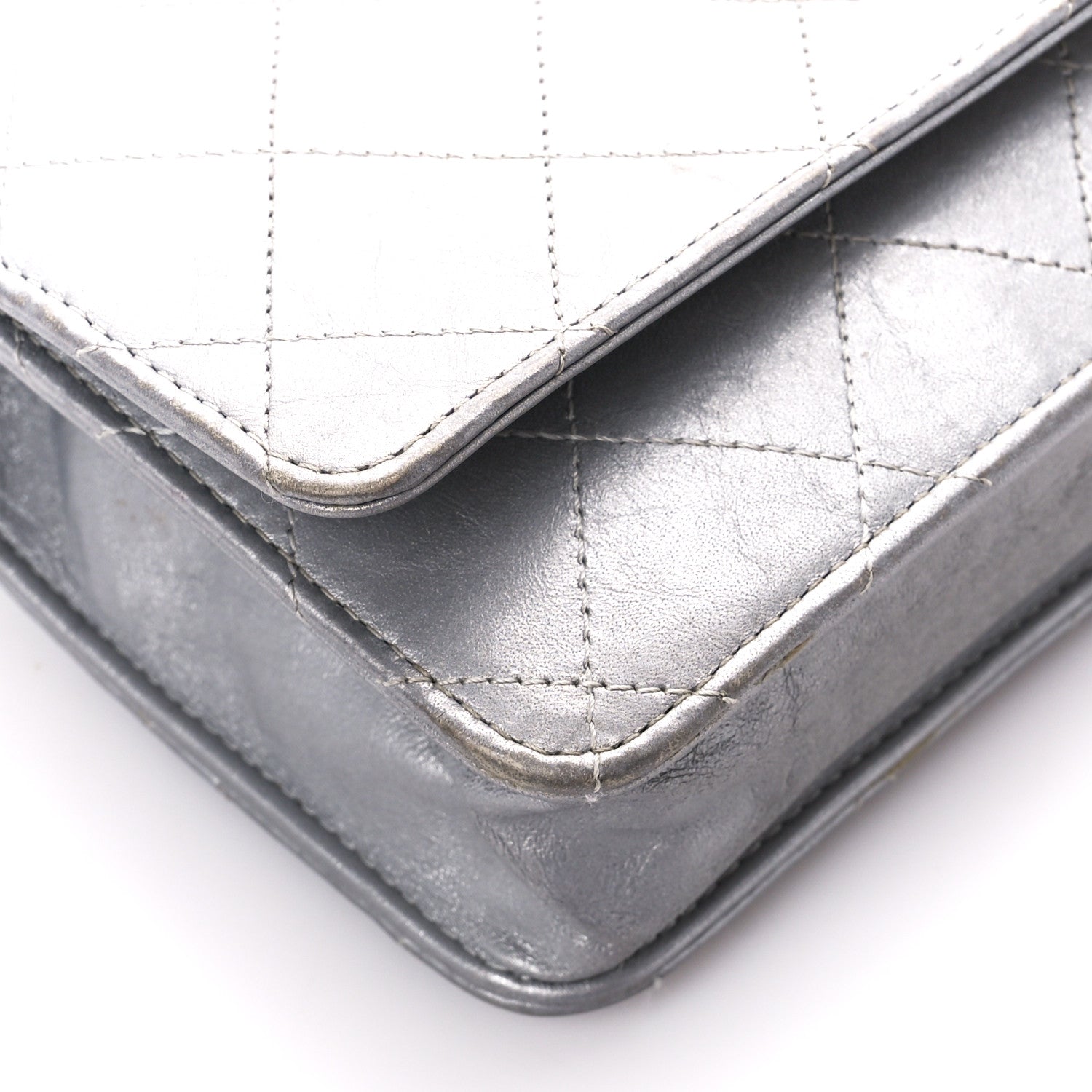 Chanel Metallic Aged Calfskin Quilted Wallet on Chain WOC Silver 10 of 11