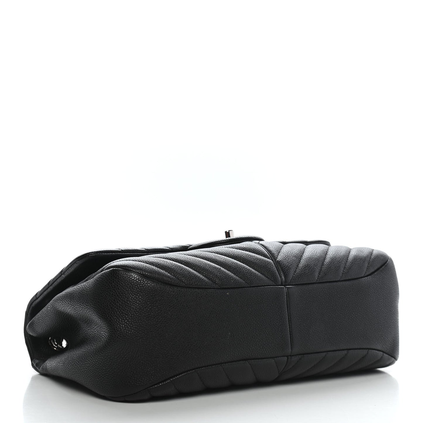 Caviar Chevron Quilted Large Puffy CC Flap Black