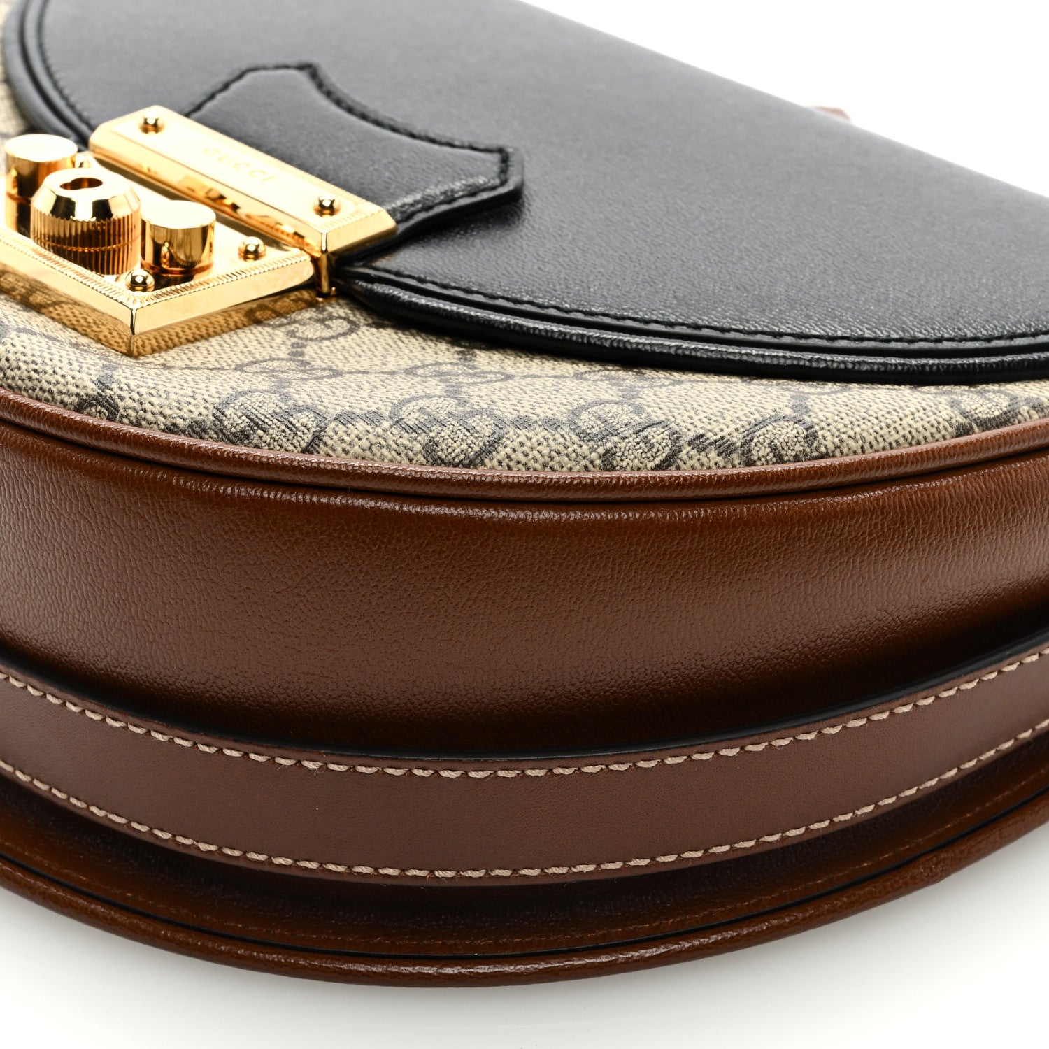Gucci GG Supreme Monogram Calfskin Small Padlock Messenger Shoulder Bag Beige Black Cuir 9 of 9