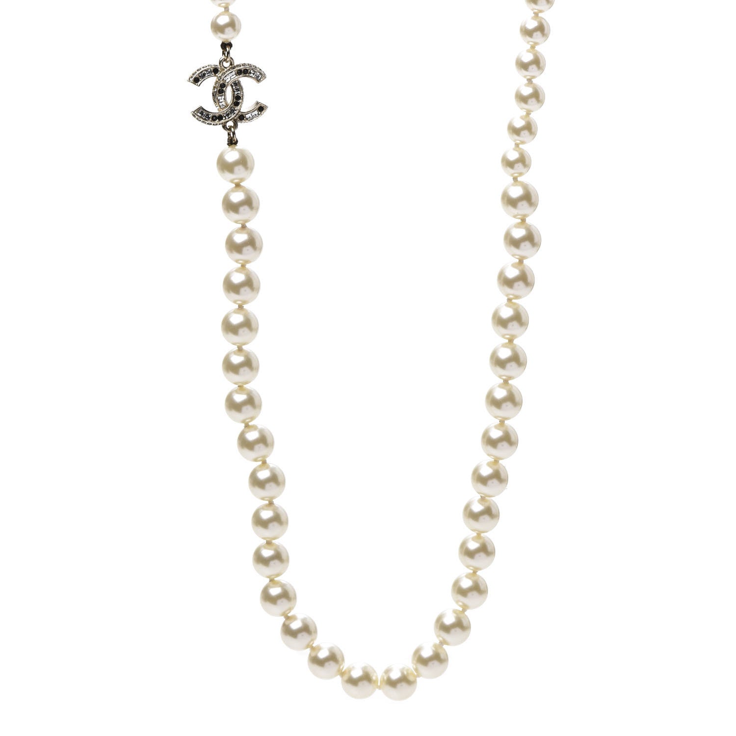 Chanel Graduated Pearl Crystal CC Long Necklace Gold Black 1 of 6